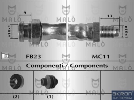 8915 Шланг гальмівний передній FIAT Doblo 00-13 AKRON підбір по vin на Brocar
