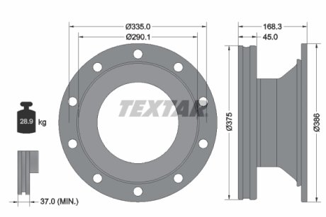 93308800 Гальмівний диск 375mmx45mm SCHMITZ 19,5" вент TEXTAR підбір по vin на Brocar