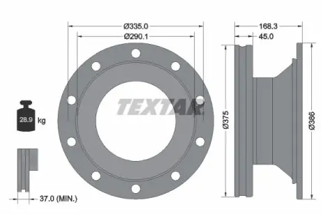 93308800 Гальмівний диск 375mmx45mm SCHMITZ 19,5" вент TEXTAR подбор по vin на Brocar