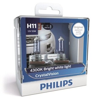 12362CVSM Лампа розжарювання H11 12V 55W PGJ19-2 Cristal Vision + 2x W5W 4300K (к-т) (вир-во Philips) PHILIPS підбір по vin на Brocar