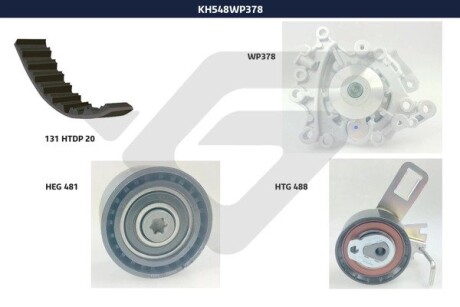 KH548WP378 Помпа води + комплект ремня ГРМ HUTCHINSON підбір по vin на Brocar