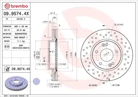 0995744X Гальмівний диск BREMBO підбір по vin на Brocar