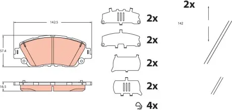 GDB2488 Гальмівні колодки дискові LEXUS/TOYOTA ES/UX/Camry/RAV4 "F "17>> TRW підбір по vin на Brocar
