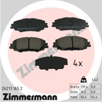 262171652 Комплект гальмівних колодок ZIMMERMANN підбір по vin на Brocar
