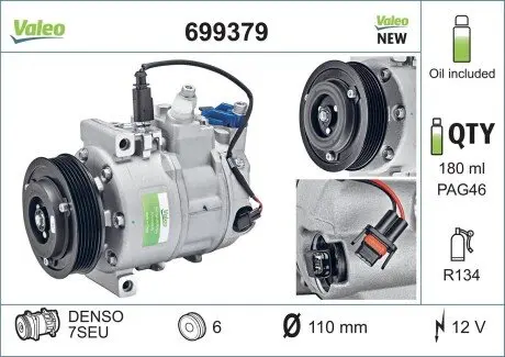 699379 Компрессор, кондиционер VALEO підбір по vin на Brocar