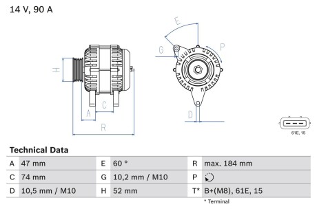 0986041190 Генератор BOSCH підбір по vin на Brocar