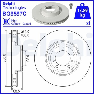 BG9597C Гальмівний диск DELPHI підбір по vin на Brocar