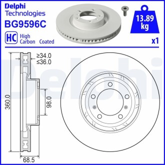 BG9596C Гальмівний диск DELPHI підбір по vin на Brocar