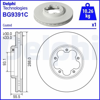 BG9391C Гальмiвнi диски DELPHI підбір по vin на Brocar