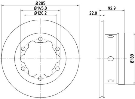 8DD355105811 Гальмівний диск заднiй DB Sprinter Series (W906)/Sprinter Series (W903)/Sprinter Series (W904)/LT (95-06) HELLA підбір по vin на Brocar