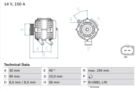 0986082560 Генератор BOSCH підбір по vin на Brocar