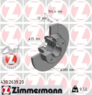 430263920 Гальмiвнi диски з пiдшипником COAT Z заднi ZIMMERMANN подбор по vin на Brocar
