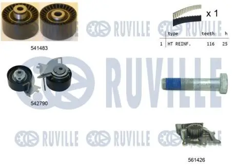 5504271 К-кт ГРМ (пасок+ролики+помпа) Citroen Jumpy/Peugeot Expert 2.0HDi 15- RUVILLE подбор по vin на Brocar