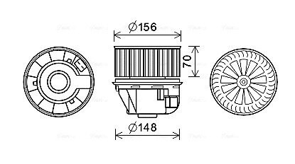 FD8612 Вентилятор обігрівача салону Ford Focus (04-12), C-MAX (07-10) (FD8612) AVA AVA COOLING підбір по vin на Brocar