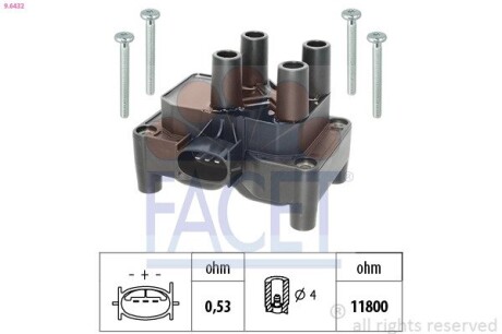 96432 Катушка зажигания Ford Focus, Fiesta, Mondeo, Transit Connect (95-13) 1.3i-2.0i FACET подбор по vin на Brocar