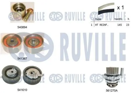 5503121 RUVILLE AUDI К-кт ГРМ (водяна помпа + 3 шт. ролика + кріплення + ремінь) A4 B6 (8E2) 2.0 FSI 02-04 RUVILLE підбір по vin на Brocar