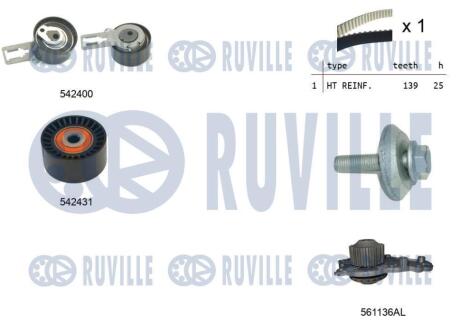 5503791 RUVILLE CITROEN К-кт ГРМ (помпа+ремень+2 ролик) C3 II (SC_) 1.4 09-, DS3 (SA_) 1.4 10-, PEUGEOT RUVILLE подбор по vin на Brocar