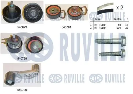 550116 RUVILLE К-кт. ГРМ VW (2шт.рем.+4шт.ролик+крепление) Golf IV, Polo SEAT LEON -06 RUVILLE підбір по vin на Brocar