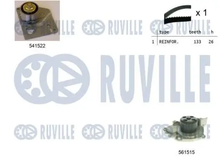 5501282 RUVILLE К-кт ГРМ з водяним насосом Nissan Primera,Laguna II,Scenic 1.9dCi 02- RUVILLE підбір по vin на Brocar