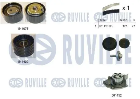 5502781 RUVILLE RENAULT К-т ГРМ (ремень+ 2 ролика+помпа+крепление) Laguna II 2.0 RUVILLE підбір по vin на Brocar