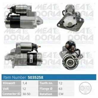 5035258 MEATDORIA RENAULT Стартер LAGUNA III (BT0/1) 1.6 16V (BT04, BT0D, BT0U) 07-15, DACIA DUSTER (HS_) 1.6 16V 4x4 10-18 MEAT&DORIA підбір по vin на Brocar