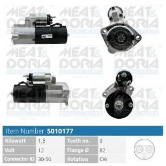 5010177 MEATDORIA AUDI Стартер A4 B6 (8E2) 1.9 TDI 00-04, VW PASSAT B5.5 (3B3) 1.9 TDI 00-05 MEAT&DORIA підбір по vin на Brocar