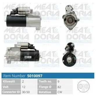 5010097 MEATDORIA AUDI Стартер A4 B7 2.0 TDI 06-, A6 C6 Avant 2.0 05-, SEAT, SKODA MEAT&DORIA підбір по vin на Brocar