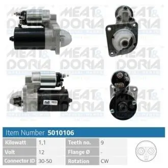 5010106 MEATDORIA FIAT Стартер DOBLO 1.6 16V (223AXD1A) 01-, LANCIA MEAT&DORIA подбор по vin на Brocar