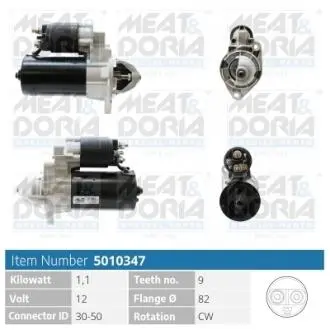 5010347 MEATDORIA OPEL стартер Astra F,Movano,Omega B,Vectra A/B MEAT&DORIA підбір по vin на Brocar