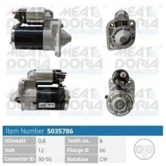 5035786 MEATDORIA RENAULT Стартер LOGAN I (LS_) 1.6 04-, DACIA MEAT&DORIA підбір по vin на Brocar