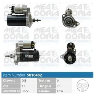 5010482 MEATDORIA VW стартер Golf II,III, Jetta II, Passat -96 MEAT&DORIA подбор по vin на Brocar