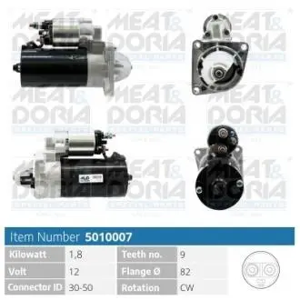 5010007 MEATDORIA FIAT Стартер DOBLO 1.9 01- MEAT&DORIA підбір по vin на Brocar