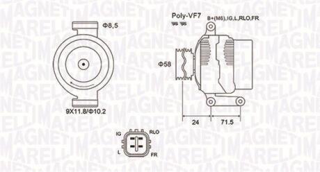 063732029010 MAGNETI MARELLI TOYOTA Генератор AVENSIS 2.0, 2.2 08-, RAV 4 III 2.2 05-, LEXUS MAGNETI MARELLI підбір по vin на Brocar