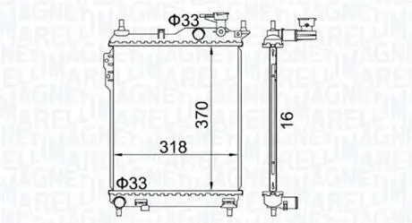 350213162400 MAGNETI MARELLI HYUNDAI радіатор охолодження Getz 1.1/1.6 02- MAGNETI MARELLI подбор по vin на Brocar