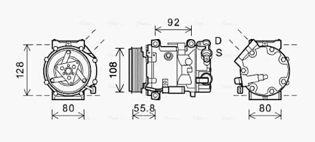 CNAK282 AVA CITROEN Компресор кондиціонера C4 GRAND PICASSO I 2.0 09-, C4 GRAND PICASSO II 1.6 13-, C4 II 2.0 HDi 09-, DS, PEUGEOT AVA COOLING підбір по vin на Brocar