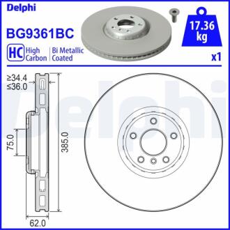 BG9361BC DELPHI BMW Гальмівний диск передн. лівий X5 (E70), X5 (F15, F85), X6 (E71, E72) DELPHI підбір по vin на Brocar