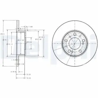 BG2257 DELPHI FIAT гальмівний диск передній Ducato TD 86- 290 16 14.8 DELPHI підбір по vin на Brocar