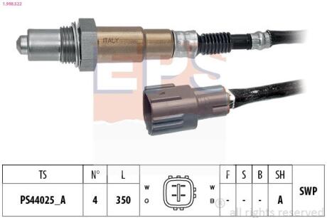 1998522 EPS TOYOTA Лямбда-зонд AVENSIS 2.0 03-, RAV 4 2.0 05-, LEXUS ES 2.5 12-18, SUBARU OUTBACK 3.0 03-09 EPS підбір по vin на Brocar