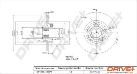 DP1010110871 DP1010.11.0871 Drive+ - Гальмівний диск з підшипником DRIVE+ подбор по vin на Brocar