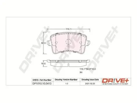 DP1010100413 DP1010.10.0413 Drive+ - Гальмівні колодки до дисків DRIVE+ підбір по vin на Brocar