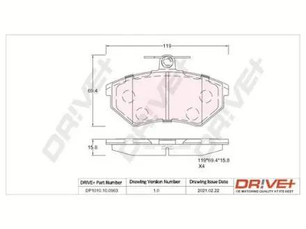 DP1010100963 DP1010.10.0963 Drive+ - Гальмівні колодки до дисків DRIVE+ підбір по vin на Brocar