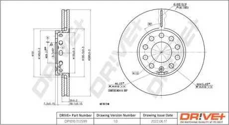 DP1010110599 DP1010.11.0599 Drive+ - Гальмівний диск DRIVE+ подбор по vin на Brocar