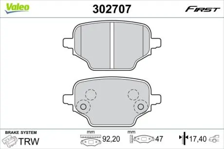 302707 Комплект гальмівних накладок, дискове гальмо VALEO підбір по vin на Brocar