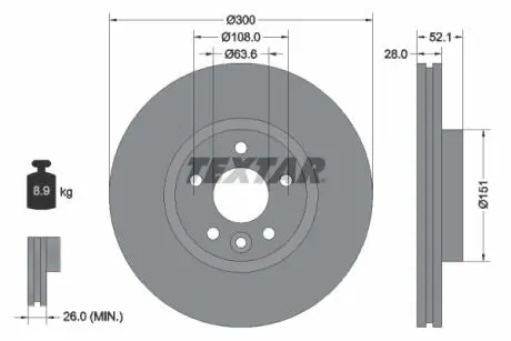 92196903 Тормозной диск TEXTAR підбір по vin на Brocar