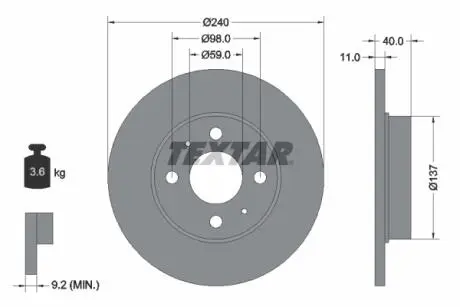 92061100 Тормозной диск TEXTAR підбір по vin на Brocar