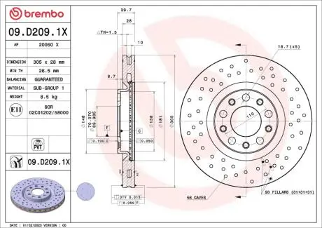 09D2091X Гальмівний диск BREMBO подбор по vin на Brocar