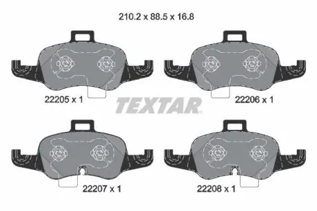 2220501 Комплект гальмівних накладок, дискове гальмо TEXTAR підбір по vin на Brocar
