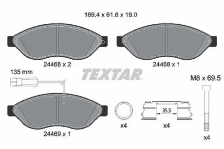 2446807 Гальмівні колодки, дискові TEXTAR подбор по vin на Brocar