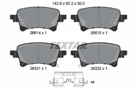 2661401 Комплект гальмівних накладок, дискове гальмо TEXTAR підбір по vin на Brocar