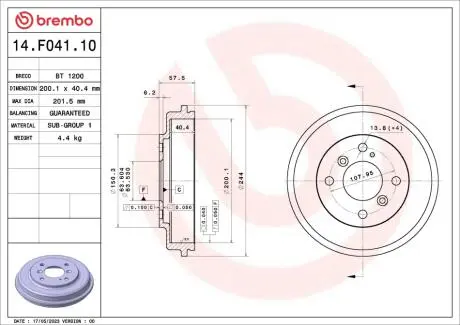 14F04110 Автозапчастина BREMBO підбір по vin на Brocar